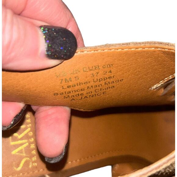 Franco Sarto Women’s Brown Block Heel Sandal Size 7 Peep Toe Braided Zip Up - Picture 7 of 10